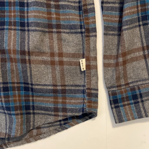 VSTR Premium | Gray Blue Brown Plaid Flannel Button Shirt size M - Picture 5 of 5